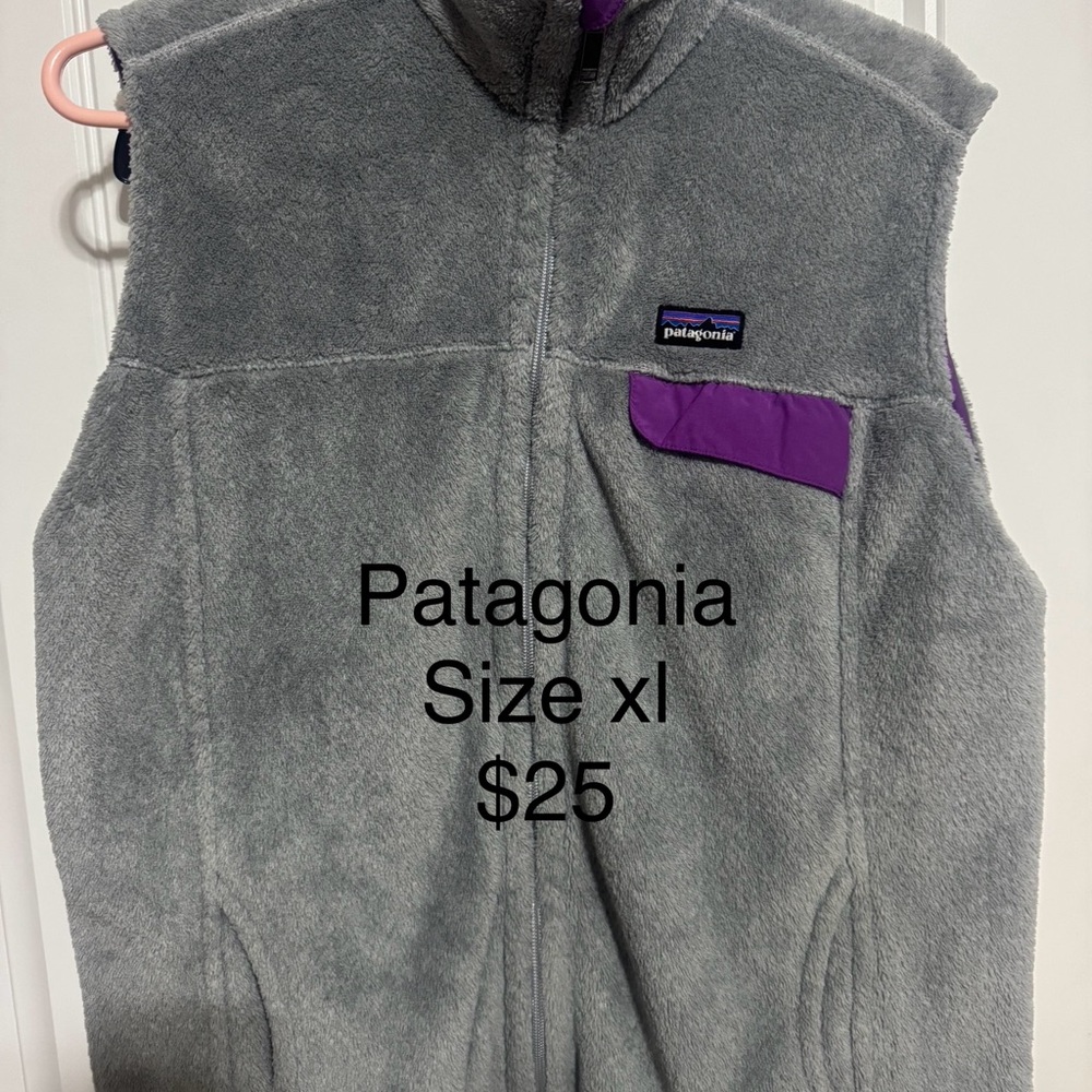 Patagonia Fleece Vest in Gray with Purple Details